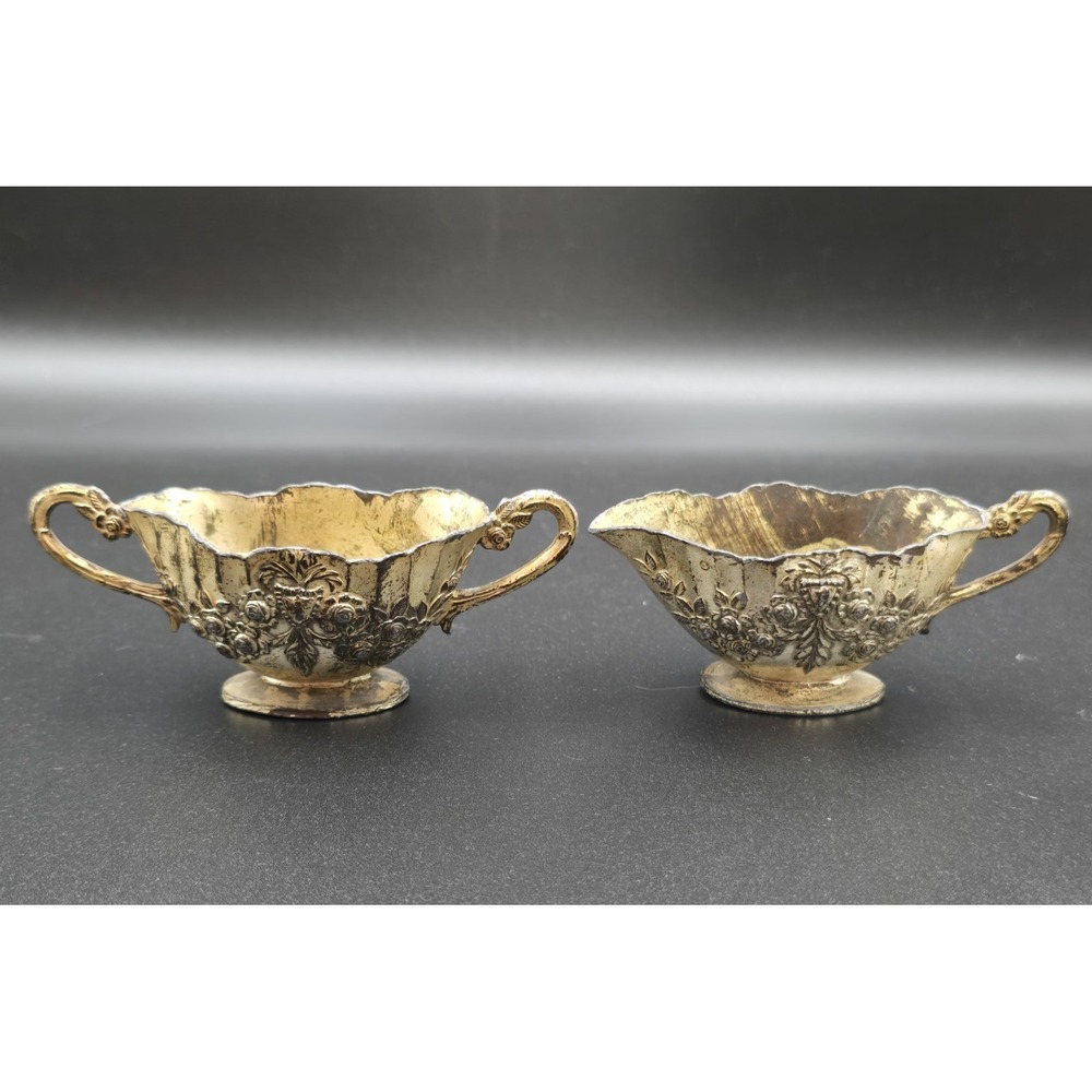 Harry Negbaur No 250 Floral Silverplate Sugar Creamer Set Japan Vintage